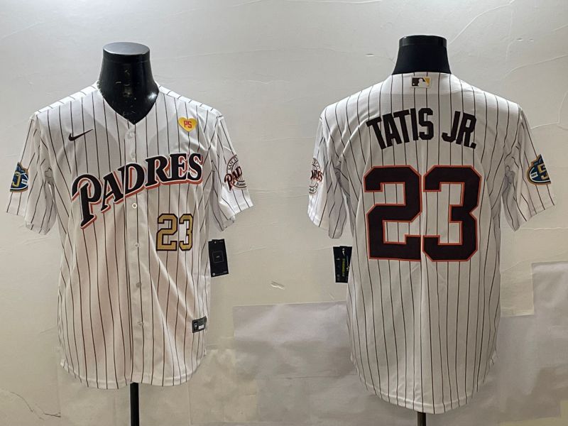 Men San Diego Padres #23 Tatis jr White Stripe Throwback Game 2025 Nike MLB Jersey style 9->san diego padres->MLB Jersey